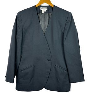 VTG Saville Suit Jacket Blazer Dark Gray Single Button Wool Blend Preppy‎ Career